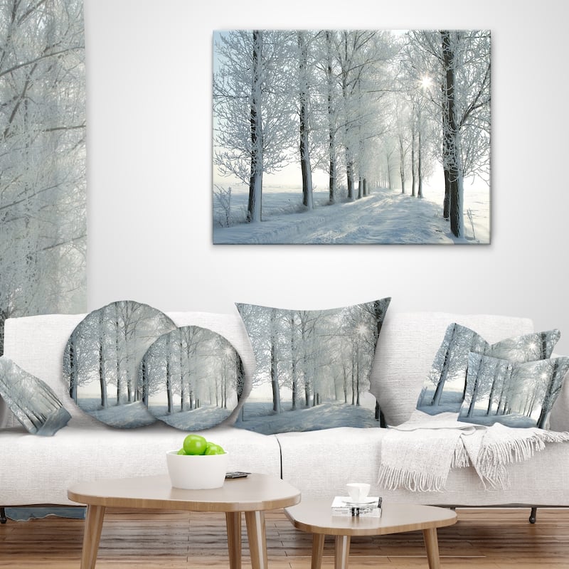 Designart 'Winter Trees Backlit by Morning Sun' Forest Throw Pillow ...