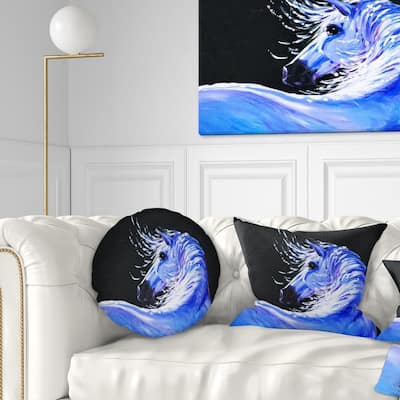 Designart 'Blue Horse Acrylic Art' Abstract Throw Pillow