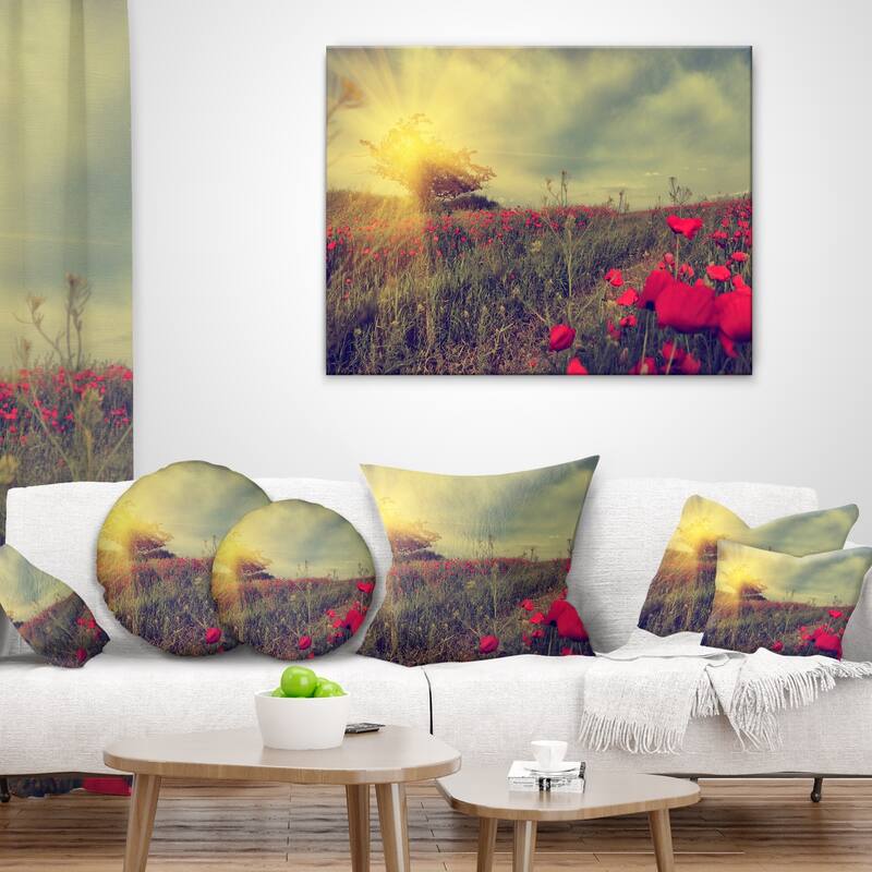 Designart 'Vintage Photo of Poppies at Sunset' Floral Throw Pillow
