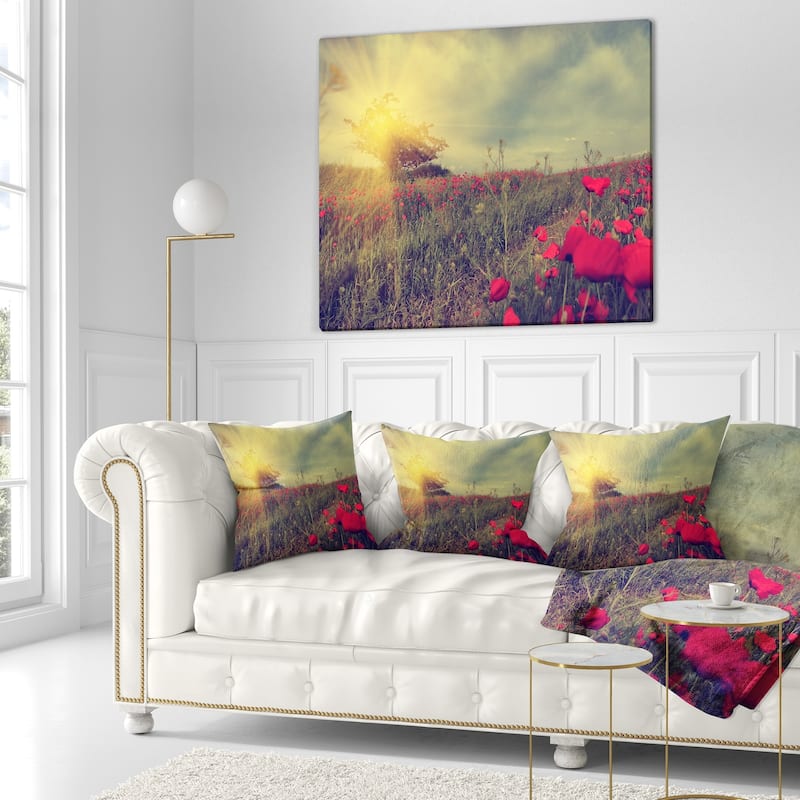Designart 'Vintage Photo of Poppies at Sunset' Floral Throw Pillow