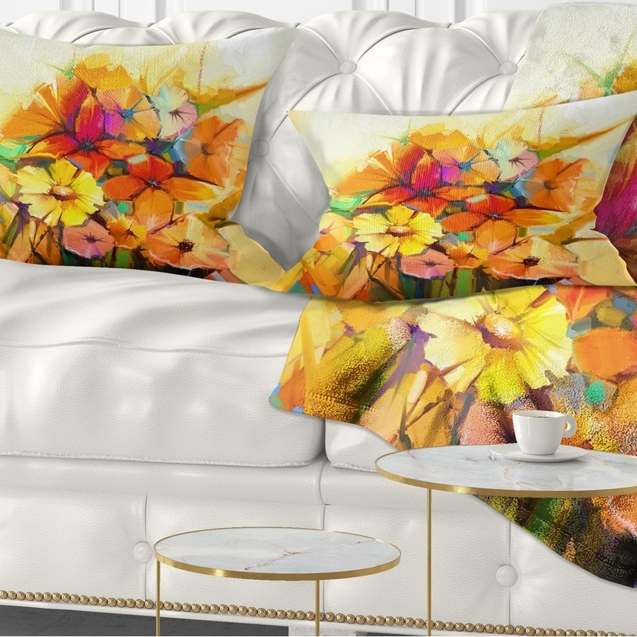 Designart Large Orange Gerbera on White - Floral Throw Pillow - 18x18