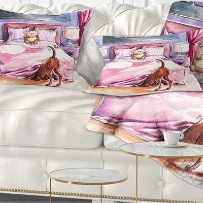 Designart 'Brown Dog in Bedroom' Animal Throw Pillow
