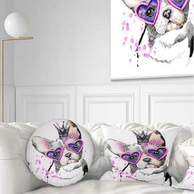 Designart 'Sweet Funny Dog with Glasses' Animal Throw Pillow