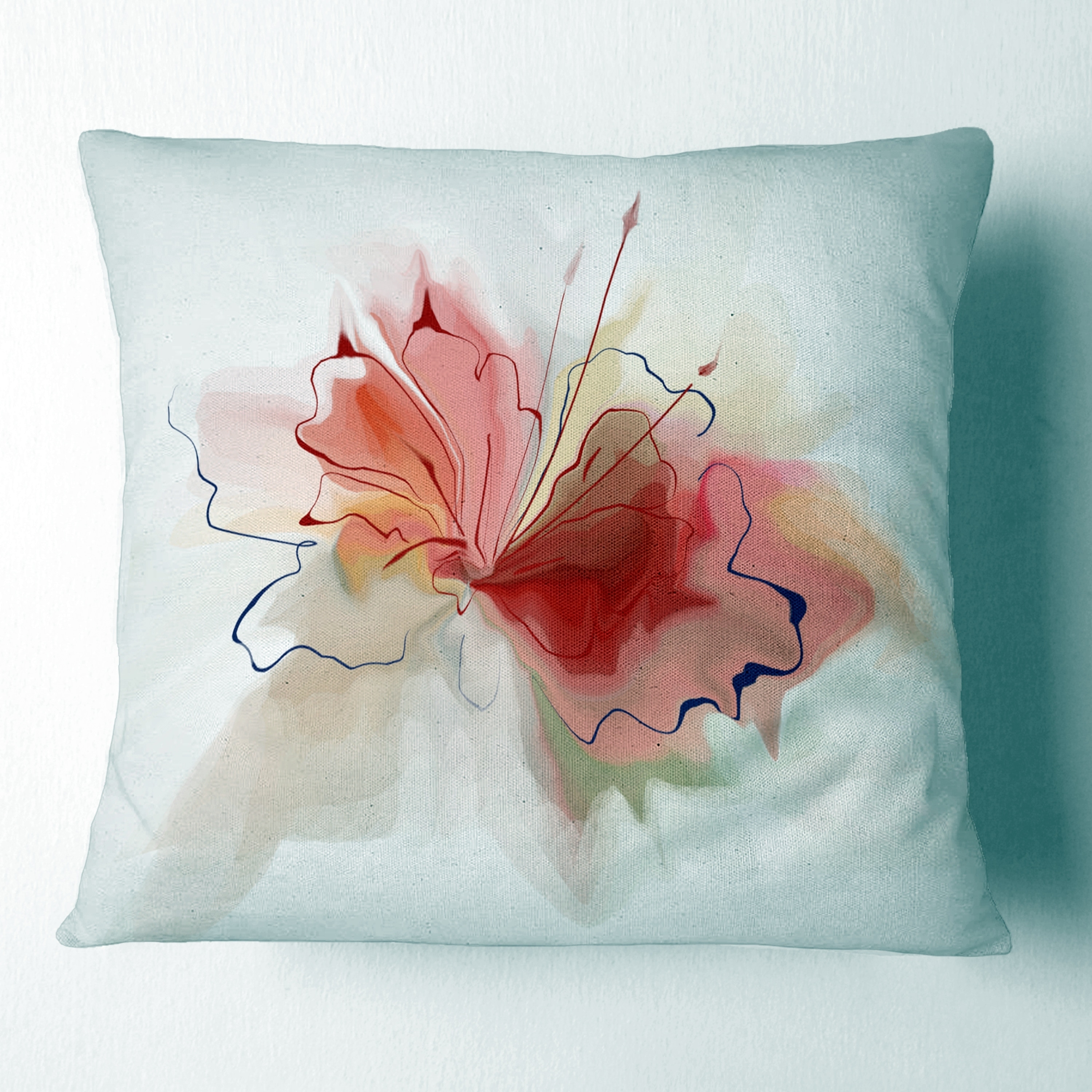 Designart Red Rose Painting with Splashes - Floral Throw Pillow - 18x18, Size: 18 x 18