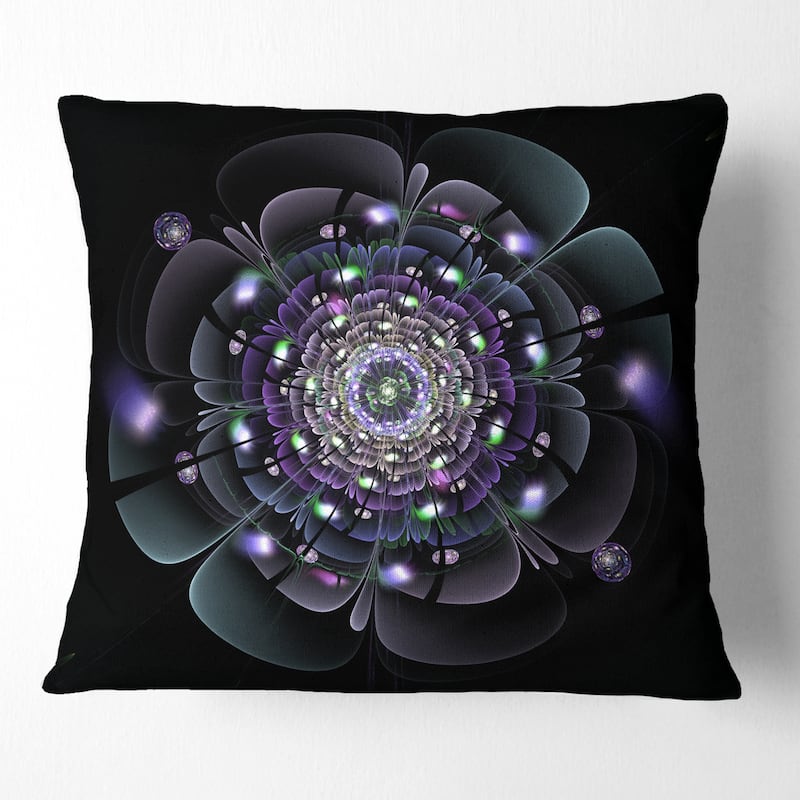 Designart 'Blue and Black Fractal Flower' Floral Throw Pillow - Square - 16 in. x 16 in. - Small