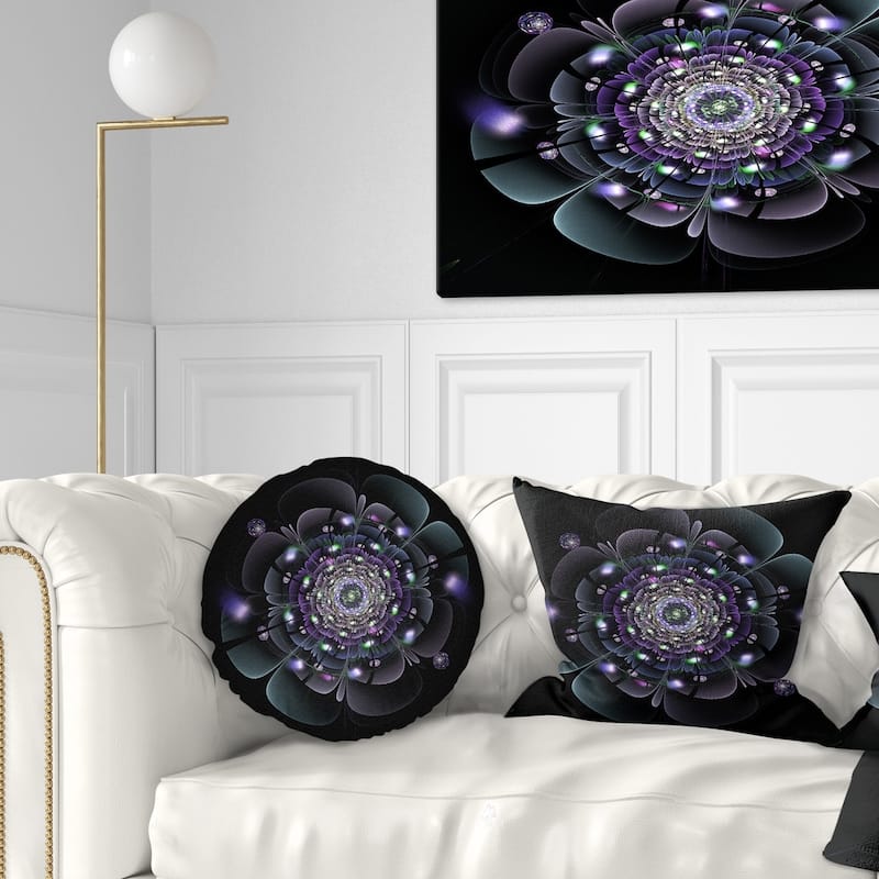 Designart 'Blue and Black Fractal Flower' Floral Throw Pillow - Round - 16 inches round - Small