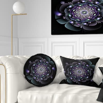Designart 'Blue and Black Fractal Flower' Floral Throw Pillow