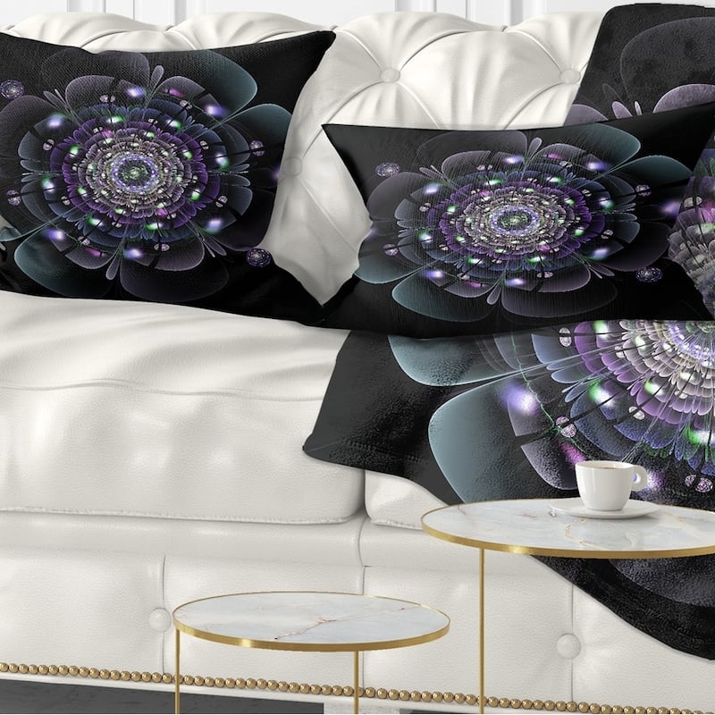 Designart 'Blue and Black Fractal Flower' Floral Throw Pillow - Rectangle - 12 in. x 20 in. - Medium