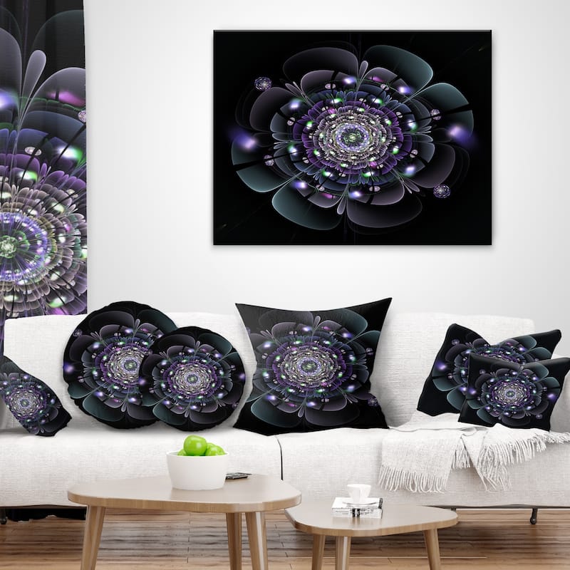 Designart 'Blue and Black Fractal Flower' Floral Throw Pillow