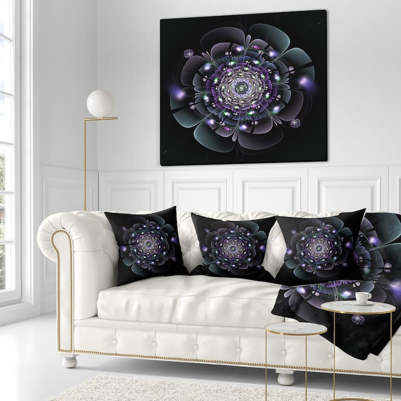 Designart 'Blue and Black Fractal Flower' Floral Throw Pillow