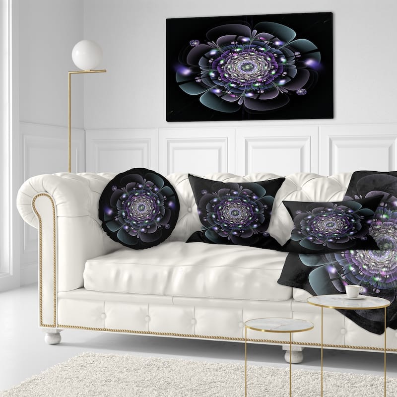 Designart 'Blue and Black Fractal Flower' Floral Throw Pillow