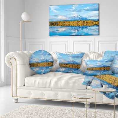 Designart 'Ancient Volcano and Lake Panorama' Landscape Printed Throw Pillow