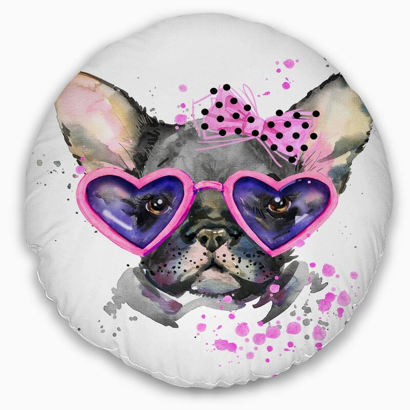 Designart 'Cute Dog with Pink Glasses' Animal Throw Pillow