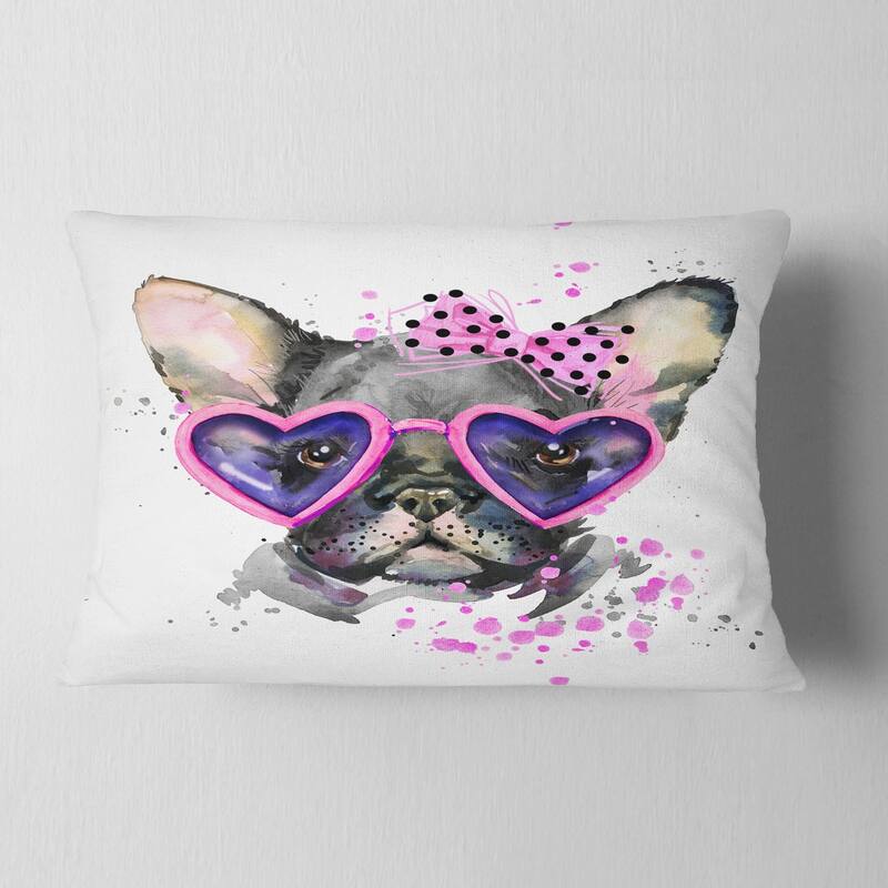 Designart 'Cute Dog with Pink Glasses' Animal Throw Pillow