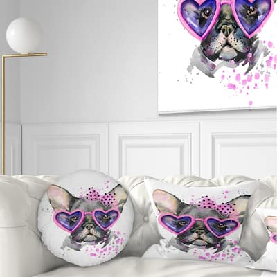 Designart 'Cute Dog with Pink Glasses' Animal Throw Pillow