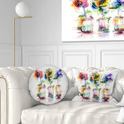 Designart 'Abstract Flowers in Glass Vases' Floral Throw Pillow