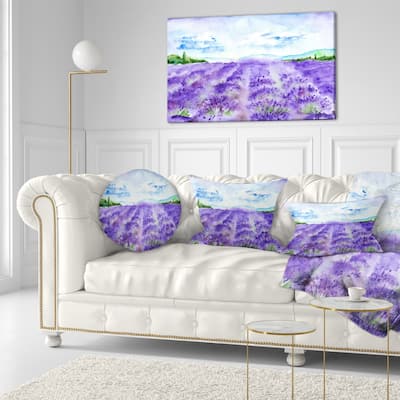 Designart 'Lavender Fields Watercolor' Landscape Printed Throw Pillow