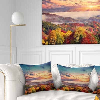 Designart 'Colorful Sunset in Foggy Mountains' Landscape Printed Throw Pillow