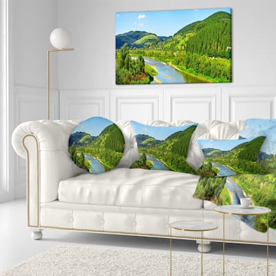 Designart 'Green Mountains and River' Landscape Printed Throw Pillow