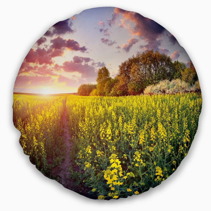 Designart 'Fantastic Yellow Field at Sunset' Landscape Printed Throw Pillow