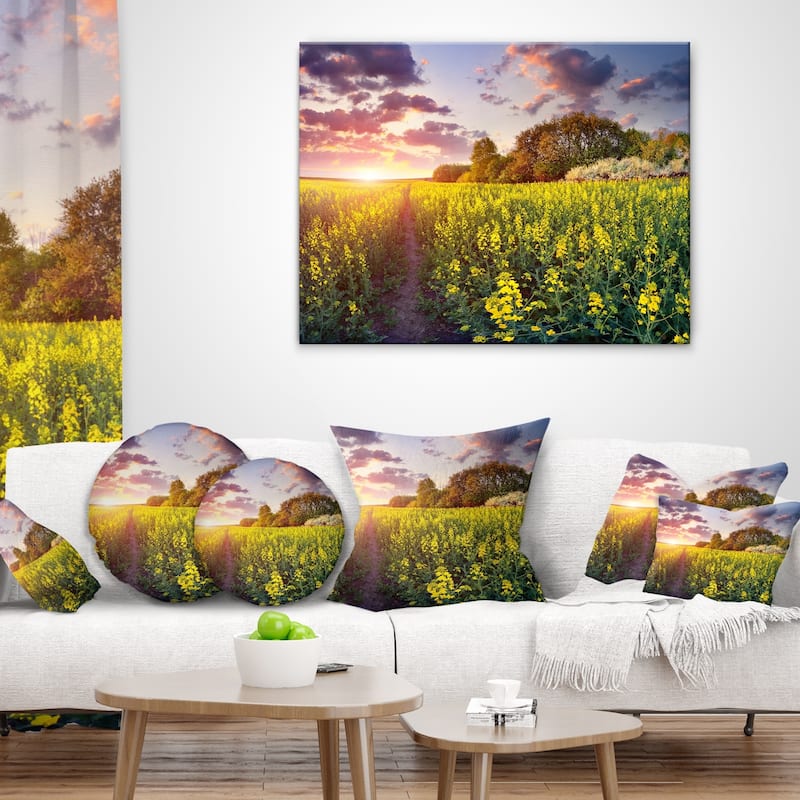 Designart 'Fantastic Yellow Field at Sunset' Landscape Printed Throw Pillow