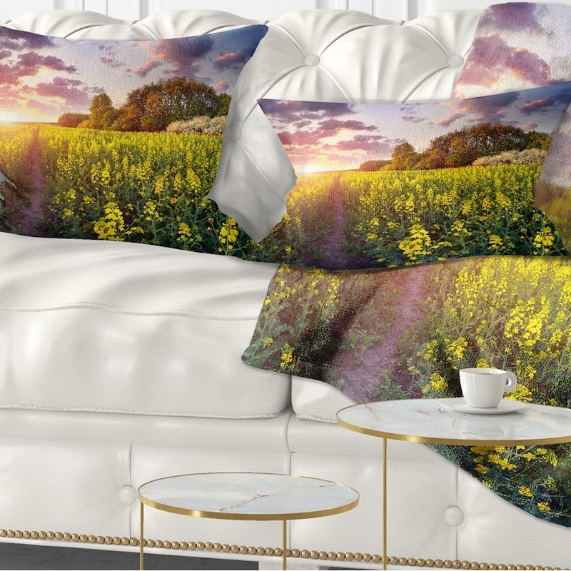 Designart 'Fantastic Yellow Field at Sunset' Landscape Printed Throw Pillow - Rectangle - 12 in. x 20 in. - Medium