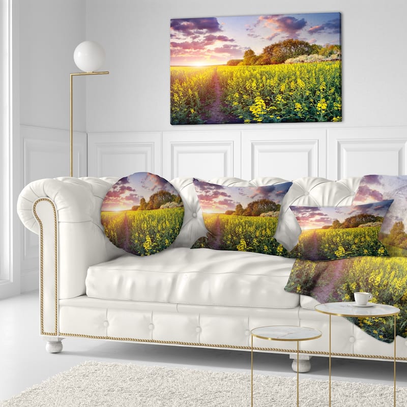 Designart 'Fantastic Yellow Field at Sunset' Landscape Printed Throw Pillow