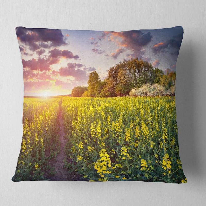 Designart 'Fantastic Yellow Field at Sunset' Landscape Printed Throw Pillow - Square - 16 in. x 16 in. - Small