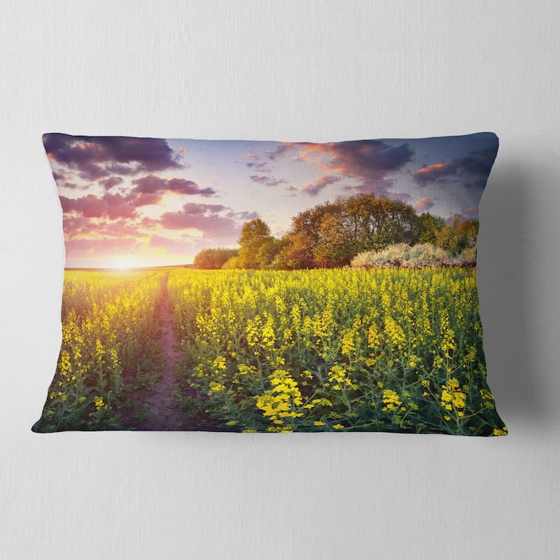 Designart 'Fantastic Yellow Field at Sunset' Landscape Printed Throw Pillow