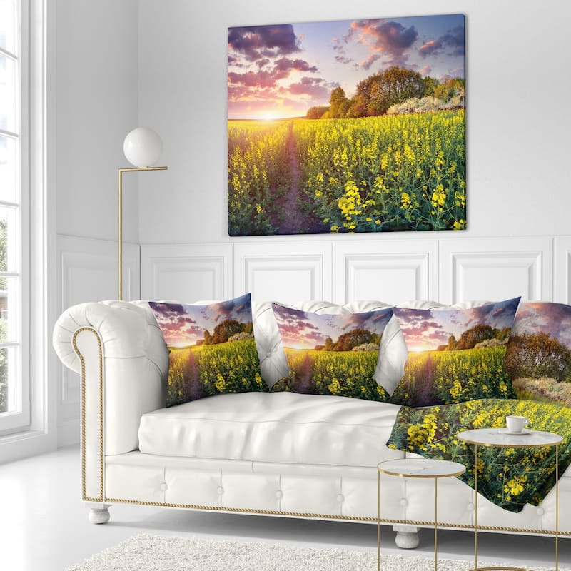 Designart 'Fantastic Yellow Field at Sunset' Landscape Printed Throw Pillow