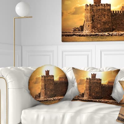 Designart 'Old Castle at Sunset' Landscape Printed Throw Pillow