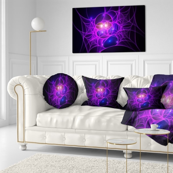 Designart Bright Purple Fractal Cobweb Abstract Throw Pillow