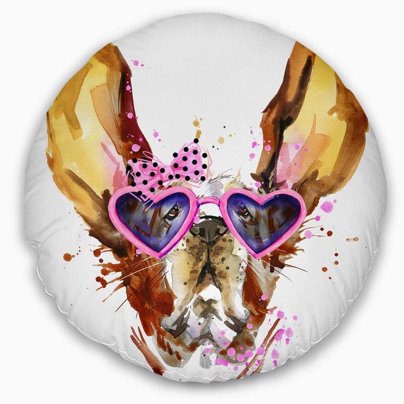 Designart 'Brown Cute Dog with Heart Glasses' Animal Throw Pillow