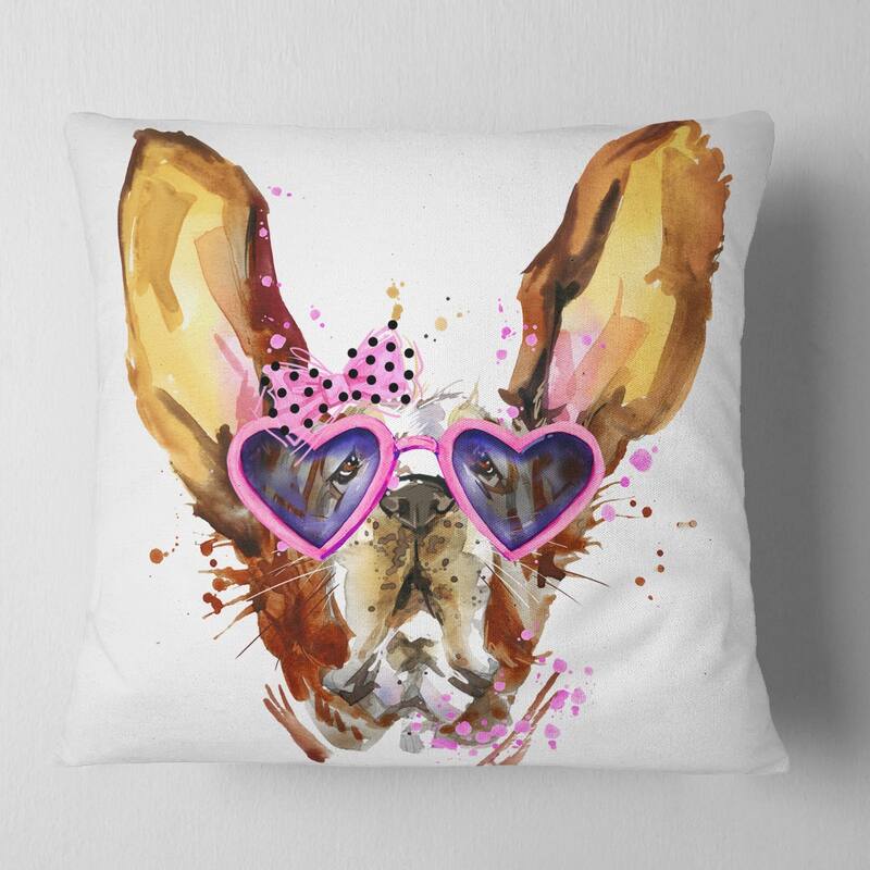 Designart 'Brown Cute Dog with Heart Glasses' Animal Throw Pillow