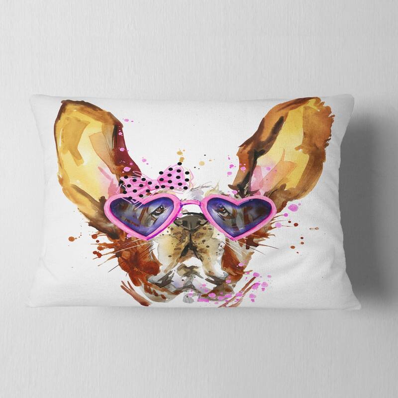 Designart 'Brown Cute Dog with Heart Glasses' Animal Throw Pillow