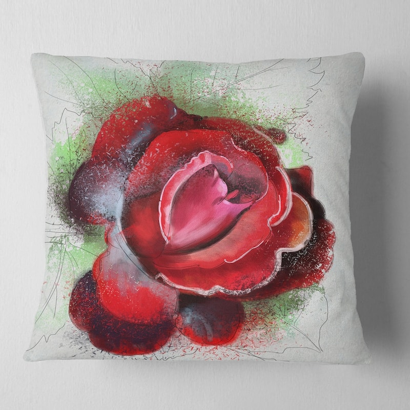 Designart 'Beautiful Red Rose with Green Shade' Floral Throw Pillow