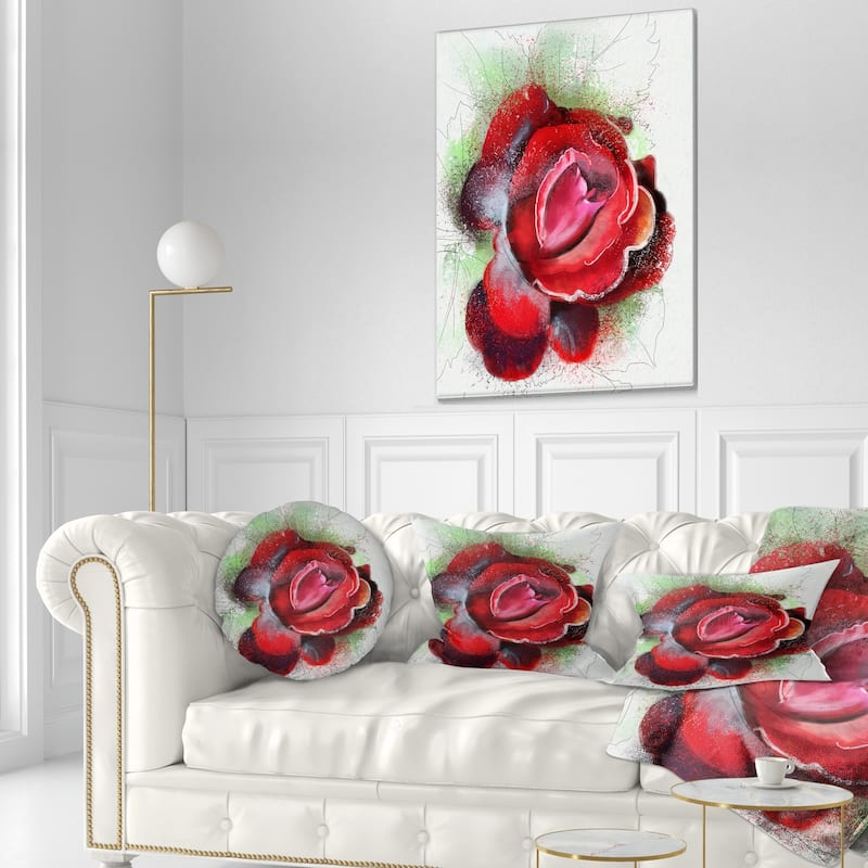 Designart 'Beautiful Red Rose with Green Shade' Floral Throw Pillow