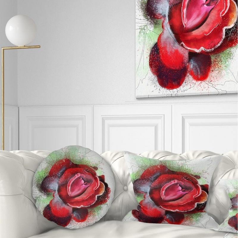 Designart 'Beautiful Red Rose with Green Shade' Floral Throw Pillow