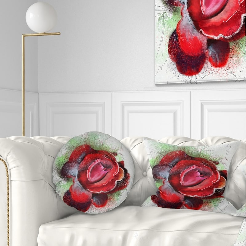 Designart 'Beautiful Red Rose with Green Shade' Floral Throw Pillow - Rectangle - 12 in. x 20 in. - Medium