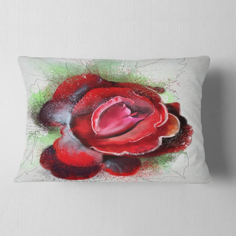 Designart 'Beautiful Red Rose with Green Shade' Floral Throw Pillow