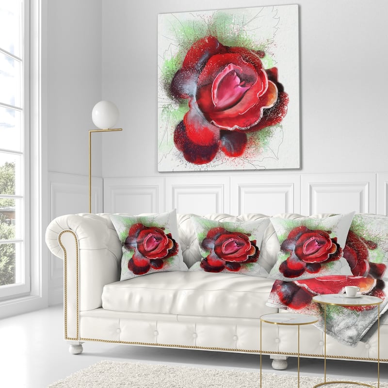 Designart 'Beautiful Red Rose with Green Shade' Floral Throw Pillow