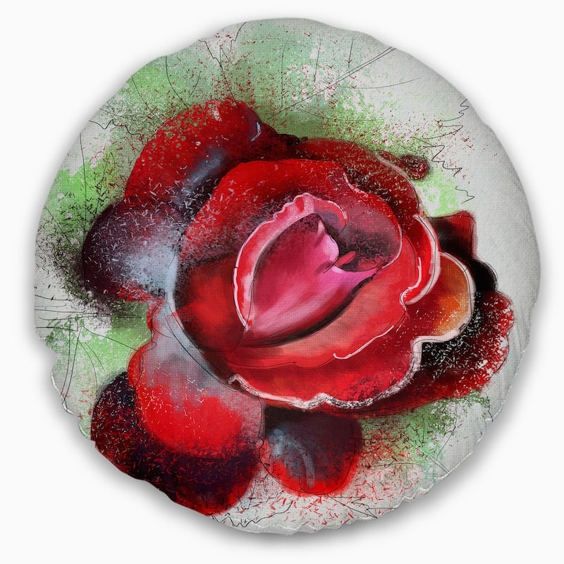 Designart 'Beautiful Red Rose with Green Shade' Floral Throw Pillow