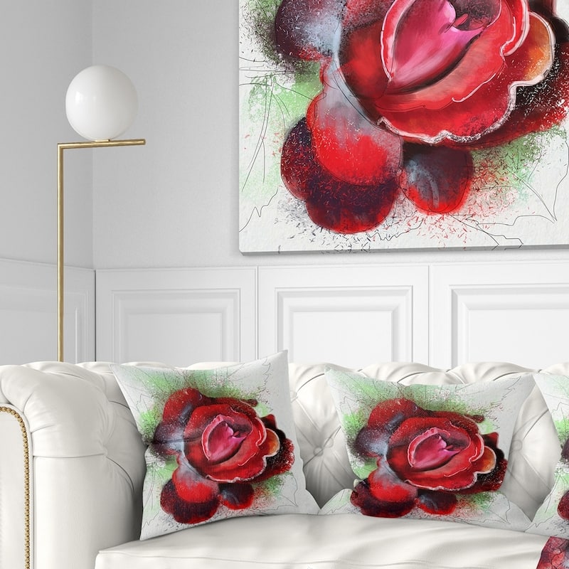 Designart 'Beautiful Red Rose with Green Shade' Floral Throw Pillow - Square - 18 in. x 18 in. - Medium