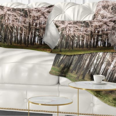 Designart 'Cherry Blossoms in Pine Tree' Landscape Printed Throw Pillow