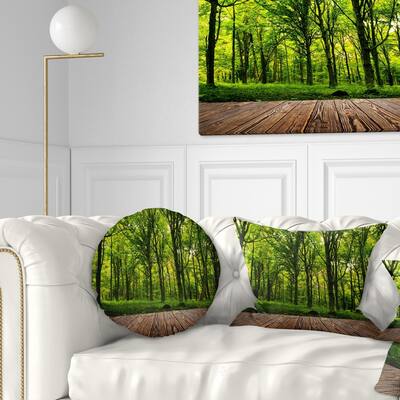 Designart 'Green Forest with Dense Woods' Landscape Printed Throw Pillow
