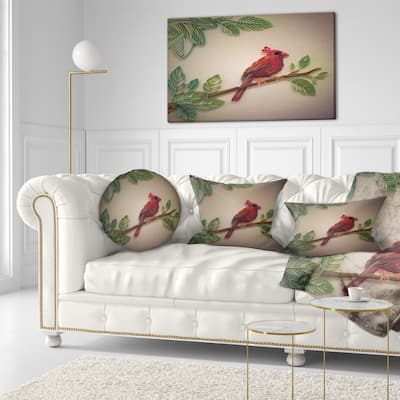 Designart 'Red Paper Quilling of Cardinal Bird' Floral Throw Pillow