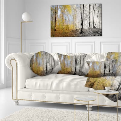 Designart 'Yellow Morning in Forest Panorama' Landscape Printed Throw Pillow