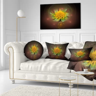 Designart 'Fractal Yellow Flower on Black' Floral Throw Pillow