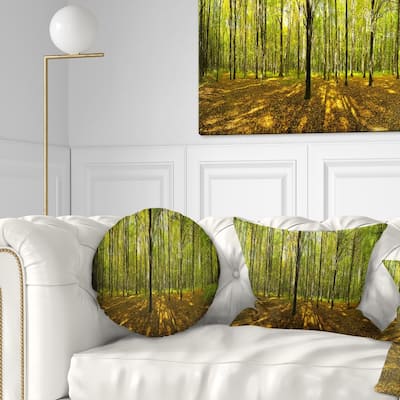 Designart 'Green Autumn Forest Panorama' Landscape Printed Throw Pillow
