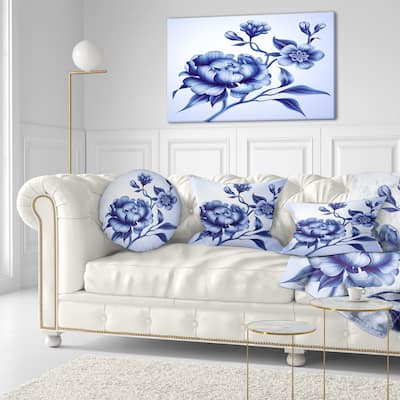 Designart 'Blue Peony Rose and Sakura Flowers' Floral Throw Pillow